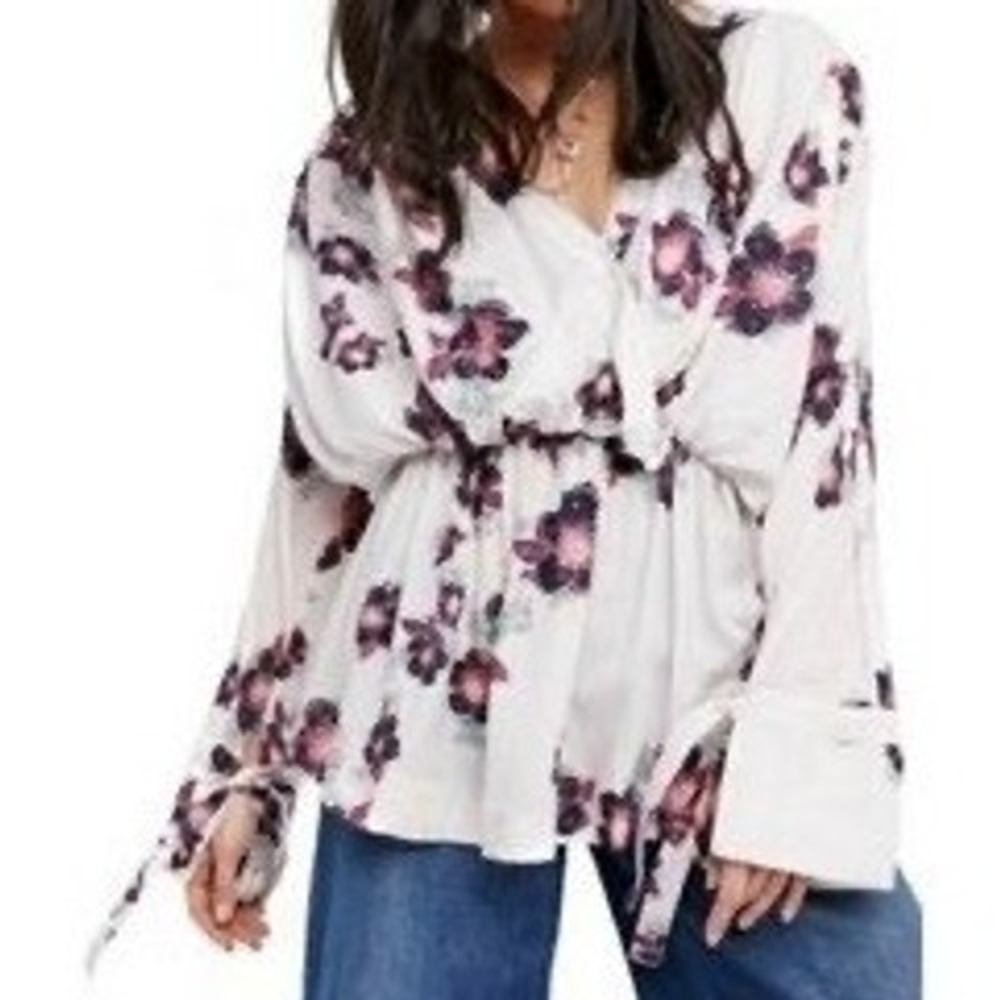 Free People Tuscan Dreams Floral Tunic Women's Off White Size XS Boho Flowy